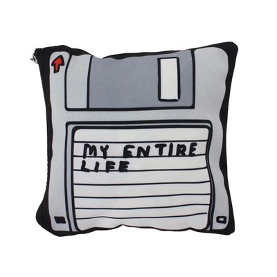 Zipped pouch with the images of a floppy disk, and 'My Entire Life' written