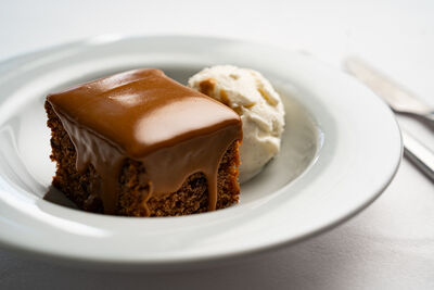 Sticky toffee pudding with ice cream