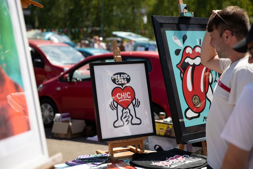 People shopping at the Art Car Boot Fair