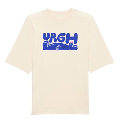 Tshirt with laying down figure and text 'Urgh'