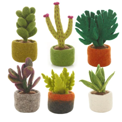 Various handmade felt plants including Cactus and Succulents 
