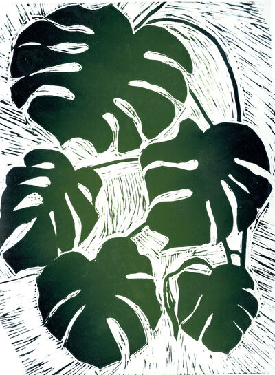 Lino print of cheese plant