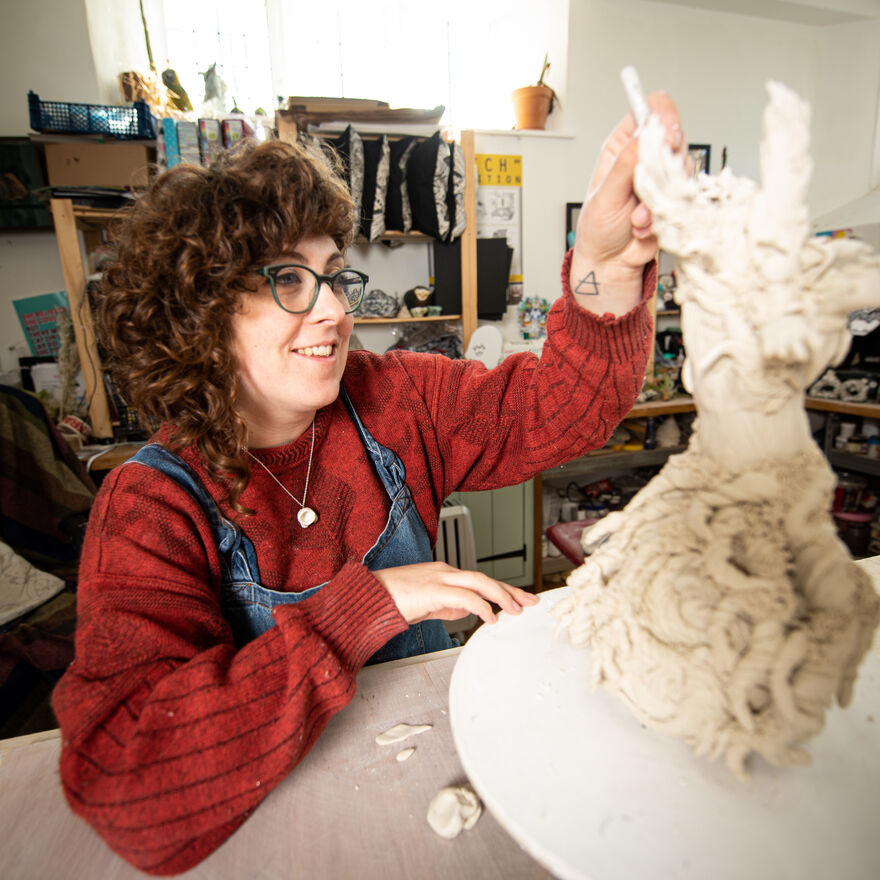 Artist Lucy Baxendale with surrounding artwork