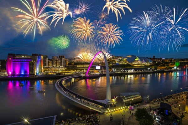 NewcastleGateshead Quayside lit up by fireworks