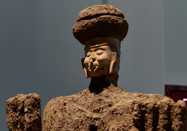 Mud sculpture of a person.