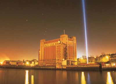 Baltic building and Plensa light beam