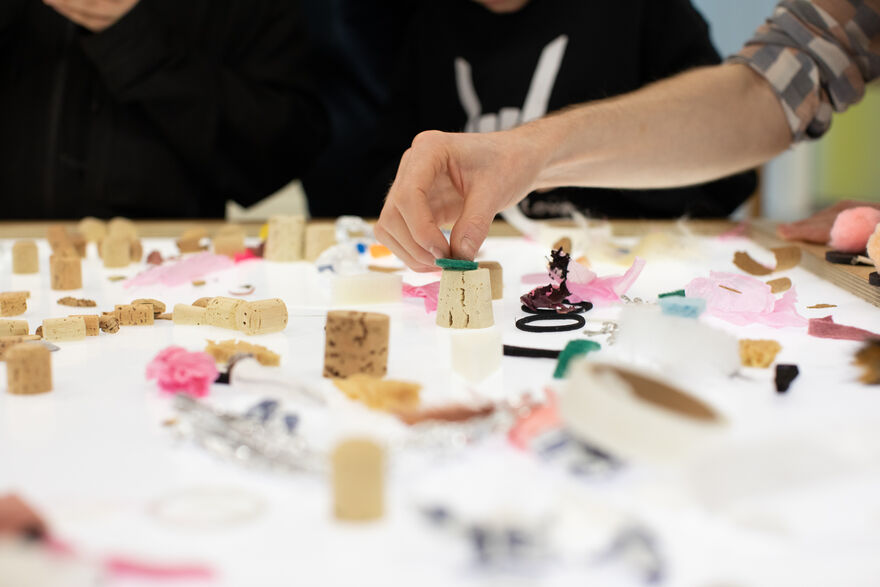 Close up of small objects including corks