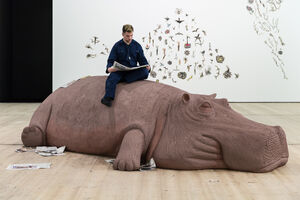 Man sat on hippo