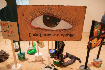 Banner with eye, and text 'I can't see my rights'